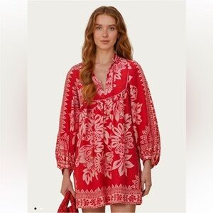 Farm Rio Flora Tapestry Red Long sleeve dress xxs